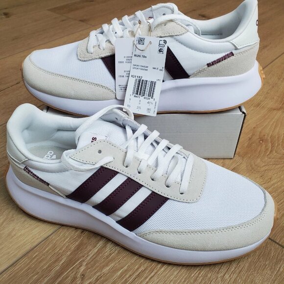 Adidas Run 70s Running Shoes Mens 9.5 White Maroon Sneakers Train Gym IG1182 NEW main image 4